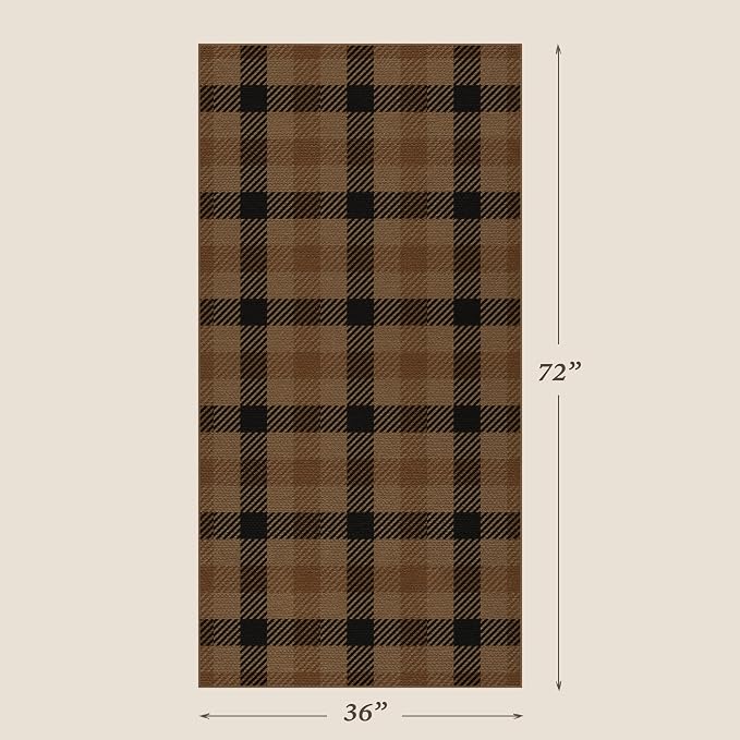 Neutral 3x6 Area Rug Indoor Entrance - Easy Jute Brown Checkered Rug for Entryway, Kitchen, Small Living Room, Earthy & Coffee Rustic Accent Décor