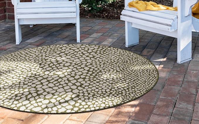 Unique Loom Jill Zarin Outdoor Collection Area Rug - Cape Town (13' Round, Green/ Ivory)