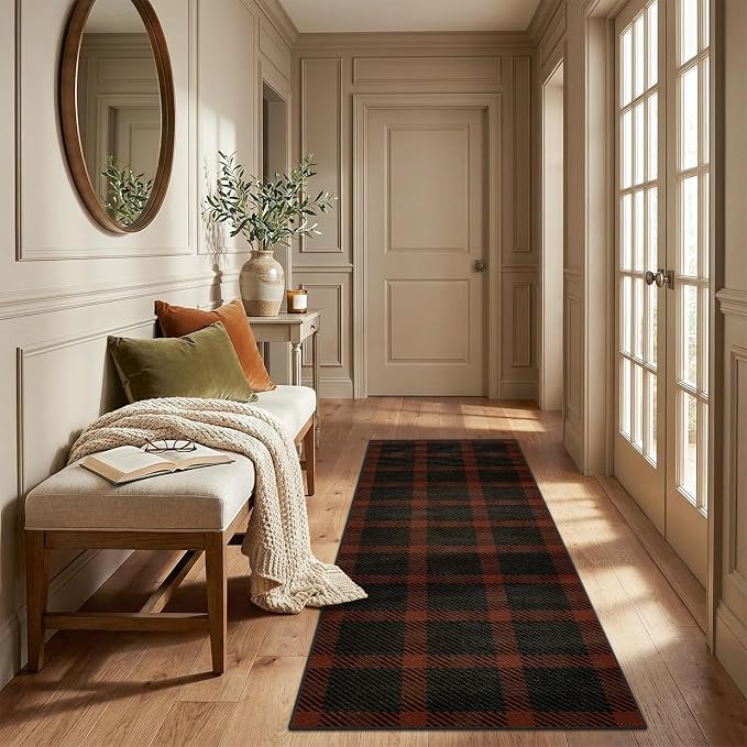 JTJ Easy Jute Outdoor Runner Rug 2x6, Buffalo Plaid Washable Indoor Outdoor Rug, Farmhouse Non Slip Hallway Runner Rug for Patio, Porch, Entryway and Front Door