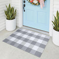 KOZYFLY Buffalo Plaid Area Rugs 2x3 Ft Grey and White Rug Washable Front Door Mat Woven Cotton Indoor Outdoor Rug for Front Porch Kitchen Entryway Patio Farmhouse Checkered Doormat