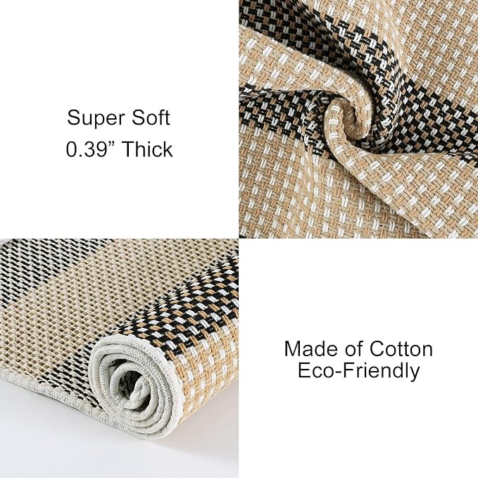 OJIA Front Door Rug 24"x51" Outdoor Doormat Washable Door Mats Porch Rug | Front Door Mat Outside Entrance Tan Woven Striped Outdoor Mat Entryway Rugs Indoor Small Area Rug for Kitchen Entry Bathroom