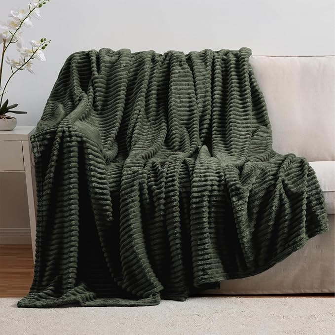 Nestl Green Throw Blanket for Couch - Cozy Warm Fuzzy Blankets for Women, Set of 2 Small Fleece Throws for Girls - Olive Green, 50 x 60 Inches