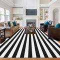 Black and White Striped Rug Woven Mat Outdoor Area Carpet 8x10 Feet | Black and White Thick Stripes Rug Cotton Washable Indoor/Outdoor Area Rug for Living Room Bedroom Bathroom Home Decor Carpet
