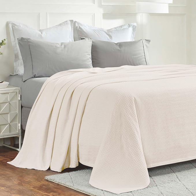 Superior JENA Cotton Blanket, for Picnic, Beach, Traveling or Camping, Bedroom Decor, Essentials, Cover for Bed, Couch, Lounging, Textured Jacquard, Modern Chevron Woven Blanket, Twin, Ivory