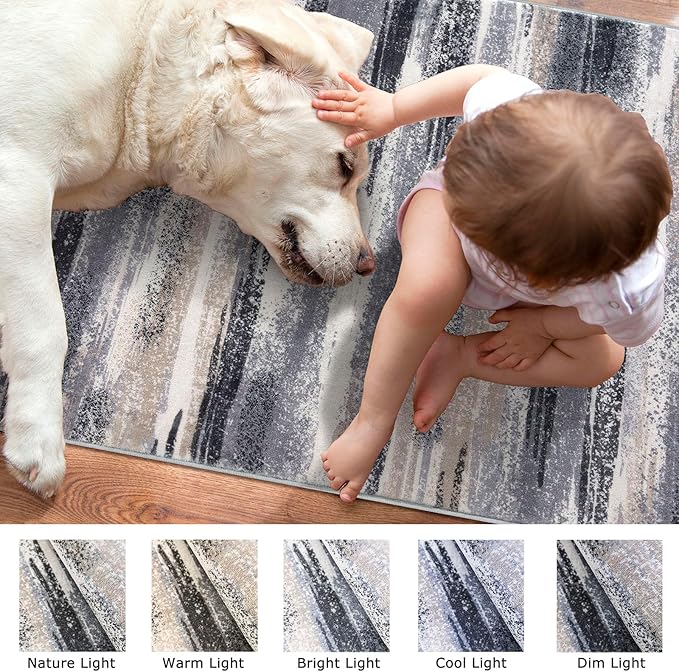 Lansny Modern Abstract Runner Rug 3x8, Grey Black Multi Washable Kitchen Runner Non-Slip Soft Hallway Rug Runner Thin Print Faux Wool Carpet for Entryway Bedroom Laundry Room Indoor Home Office Decor