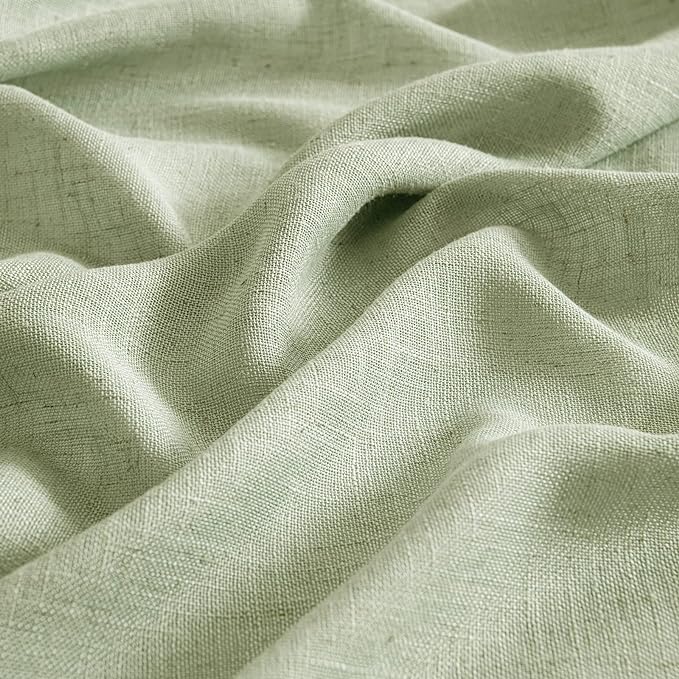 MIULEE Sage Green Linen Curtains 102 Inch Length 2 Panels for Bedroom Living Room, Soft Thick Linen Textured Window Drapes Semi Sheer Light Filtering Back Tab Rod Pocket Burlap Look Decor