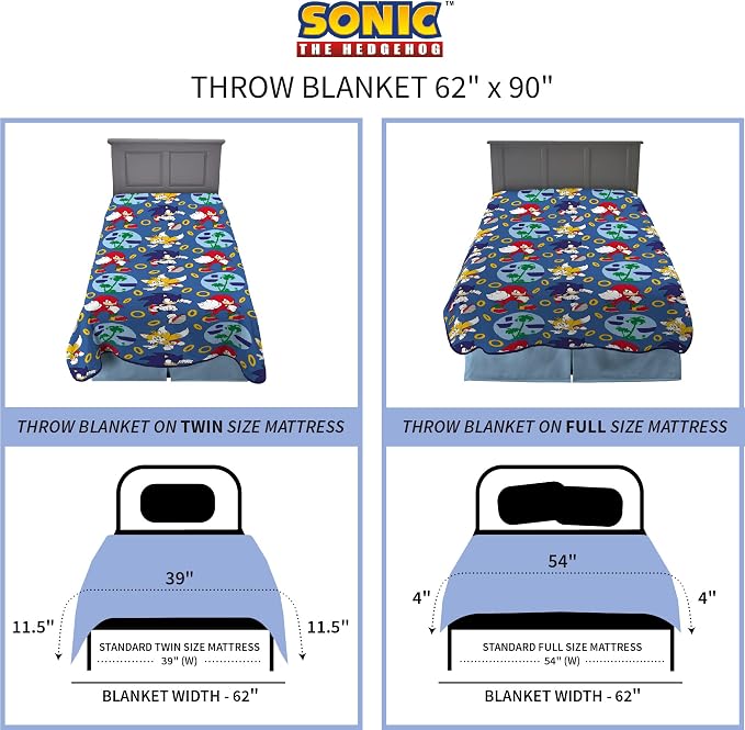 Franco Kids Bedding Super Soft Plush Throw Blanket, 62 in x 90 in, Sonic The Hedgehog, Anime