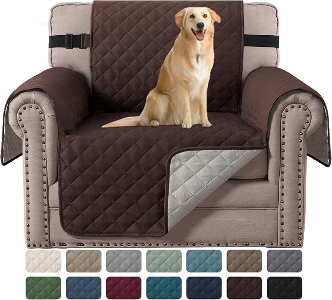H.VERSAILTEX Chair Slipcover Reversible Chair Cover for Dogs Water Resistant Chair Cover for Living Room Washable Furniture Protector Cover Seat Width Up to 21"(Armchair, Brown/Beige)