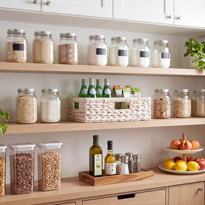 StorageWorks Large Wicker Storage Baskets for Shelves,White Baskets,1-Pack | Water Hyacinth Wicker Baskets for Storage,Pantry Organizers and Storage,Decorative Baskets,Pantry Baskets,15¼" x 11¾" x 4¾"