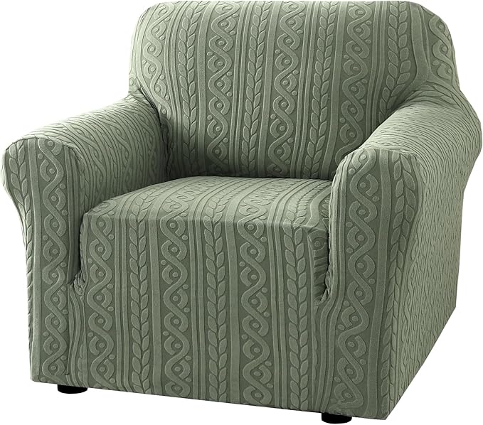 H.VERSAILTEX Armchair Cover 1 Piece Stretch Sofa Covers Anti-Slip Cover for Sofa Soft Dogs Slipcovers Washable Upgrade Thick Jacquard Fabric with Spiral Pattern(30"-40", Sea Grass)