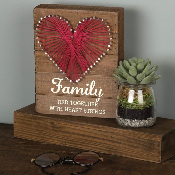 Primitives by Kathy Distressed Wood Slat Sign - 'Family Tied Together' with Hand-Strung Heart, Wall Art & Desk Decor for Home