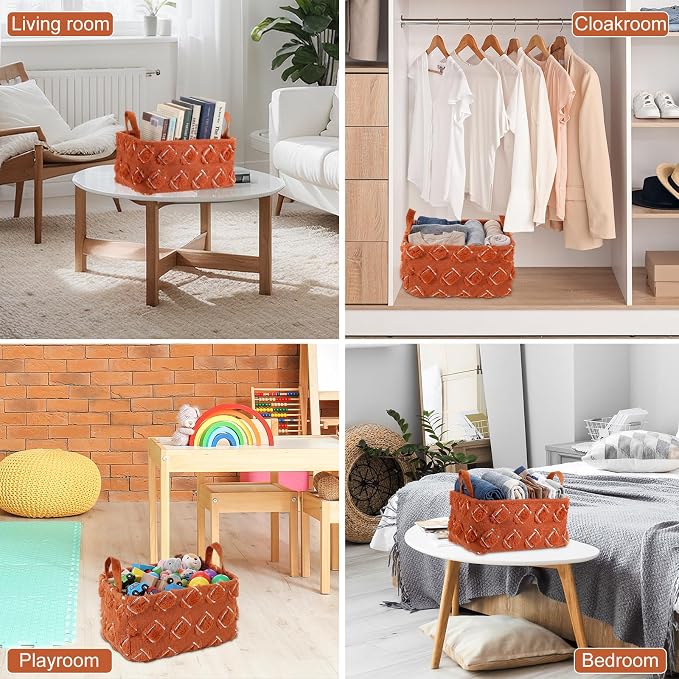2 Pcs Football Storage Baskets 14x10'' Back to School Gift Basket | Sport, Foldable, Fluffy, Laundry Storage Bin with Handle, Closet Organizer, Preppy Dormitory, Countertop Tabletop Shelf