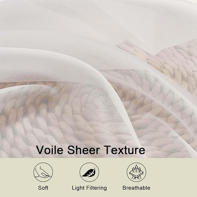 Ivory Sheer Curtains 84 Inches Long 2 Panels, Soft Airy Light Filtering Curtains - Image 7