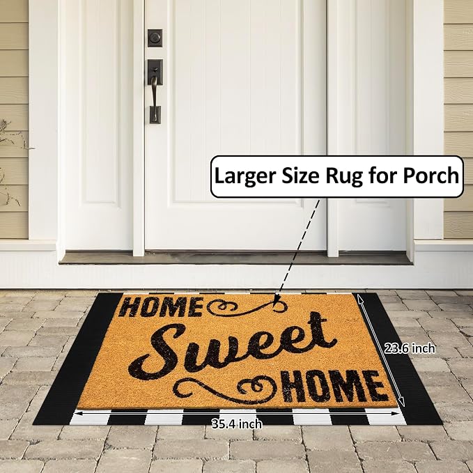 Black and White Striped Rug 27.5x43 Inches Front Porch Layered Door Mats Small Washable Cotton Indoor Outdoor Carpet for Entryway Patio Farmhouse Decor