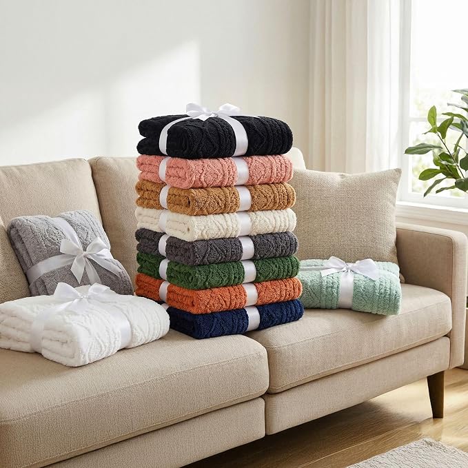 Superior Fleece Boho Jacquard Blanket, Decorative Blankets for Bedroom, Sofa, Fuzzy, Plush, Fluffy, Soft, Cute Room Decor, Beautiful Cover, Comfort Essentials, Arctic Collection, Twin, Camel