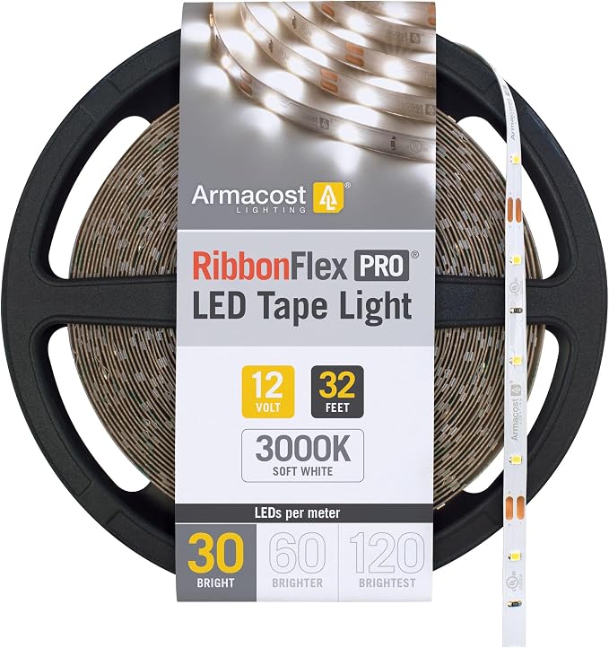 Armacost Lighting RibbonFlex Pro 12V White LED Strip Lights 30 LED/m, 3000K, 32.8 ft, 141250