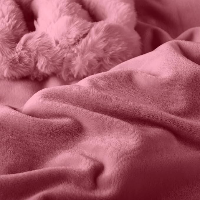 Lavish Home Oversized Ruched Faux Fur Blanket, Pink, 60” x 80” | Plush Polyester Faux Fur Queen-Size Throw for Sofas and Beds - Luxuriously Soft Bedding