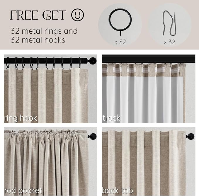 Topfinel 94 Inch Long Linen Blackout Curtains 2 Panel Set, Greige Natural Curtains for Living Room, Room Darkening Tab Top Noise Reduction Textured Farmhouse Drape Hook&Ring Included