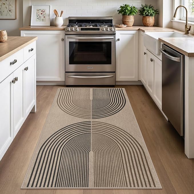 Rugalia Easy Jute Small Outdoor Patio Rug, 3x5 Boho Rainbow Entryway Rug Washable Non-Slip Modern Kitchen Rugs, Neutral Farmhouse Abstract Throw Carpet for Outdoor Living Room Porch Backyard