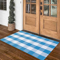 Spring Rugs Blue and White Plaid, 28” x 43” Area Rug Outdoor Indoor Summer Front Porch Doormat Cotton Hand-Woven Layered Door Mats for Entryway Patio Entryway Laundry Bedroom