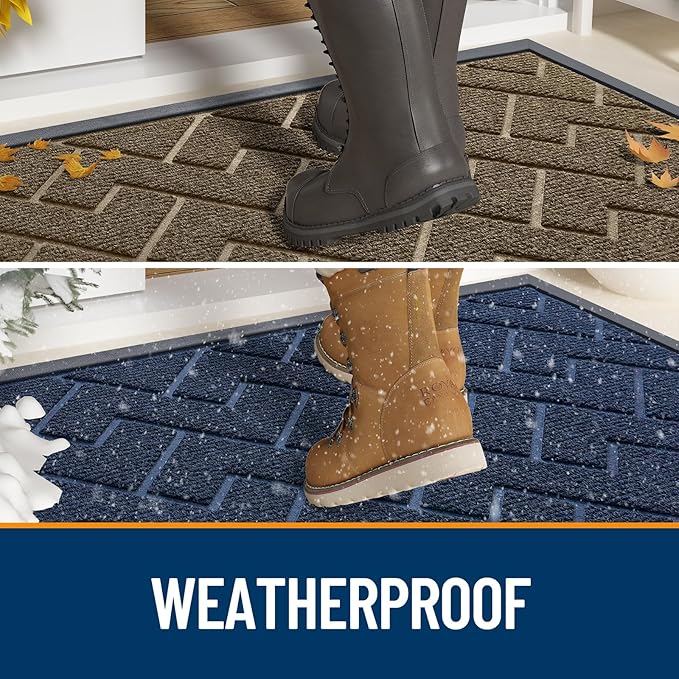 OLANLY Front Door Mat Indoor Outdoor Entrance, Waterproof All-Season, All-Weather Doormat, Sturdy Natural Rubber, Low Profile, Easy Clean Patio Porch Entryway Mat, Herringbone Brick (Grey, 36x24)