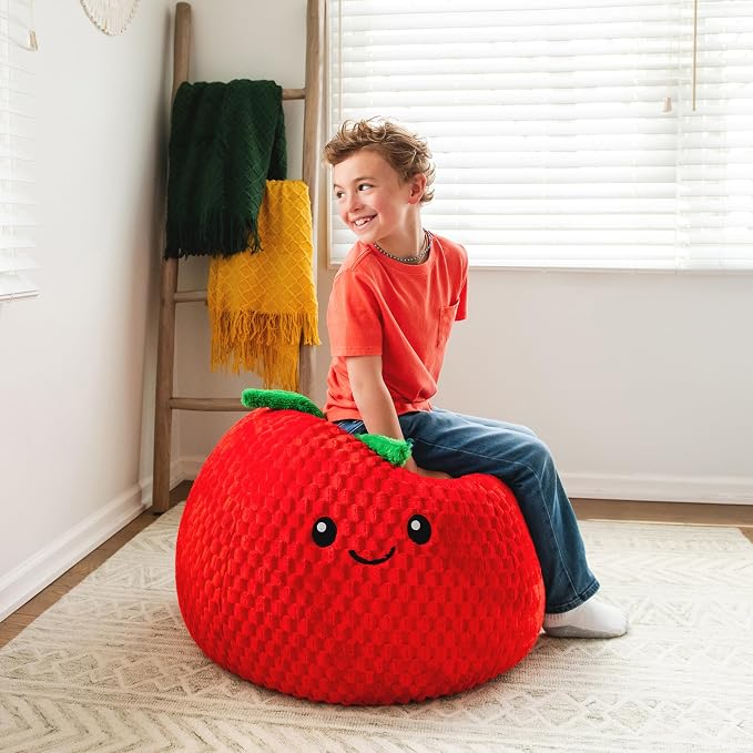 Big Joe Strawberry PlushiPals Super Soft Bean Bag Chair for Kids, Ultra-Soft Plush Polyester Blend, 2.5 feet Refillable | 2.5 feet, Polystyrene Bean Filled, Refillable, Snuggle Puff, Safe for Kids Ages 3 and Up, Supports Up to 150 lbs