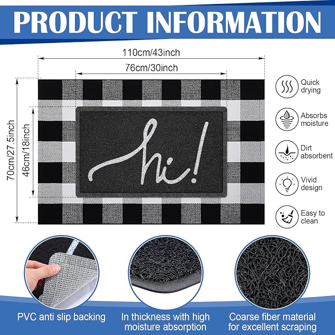 Geelin 2 Pcs 30'' x 18'' Doormat 43'' x 27.5'' Black and White Layered Rug for Front Door Mat Outside Entrance Welcome Door Mats for Indoor Outdoor Entryway Porch Decor(Hi)