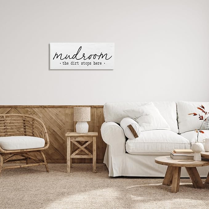 Dirt Stops Here Mudroom Phrase, 13 x 30 Inch Canvas Wall Art | Stupell Industries · By Lettered and Lined · Ready to hang · Clean farmhouse style for mudroom · Made in USA