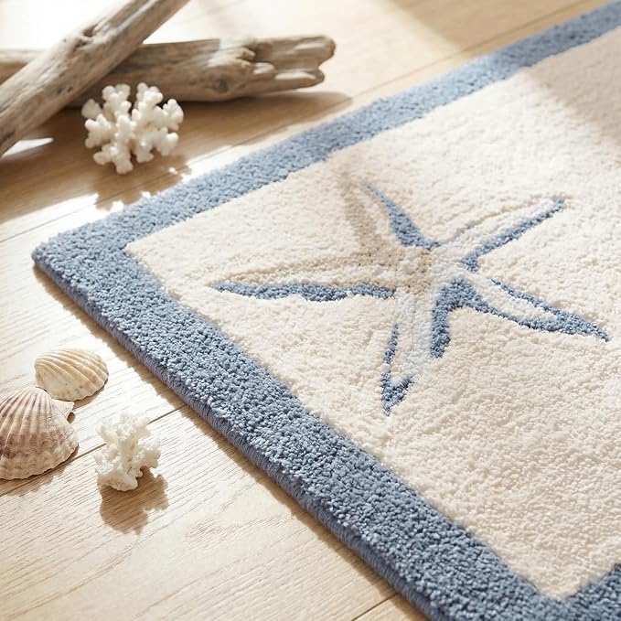 Madison Park Bayside Tufted Bath Rug Cotton Non-Slip, 24 x 60, Blue