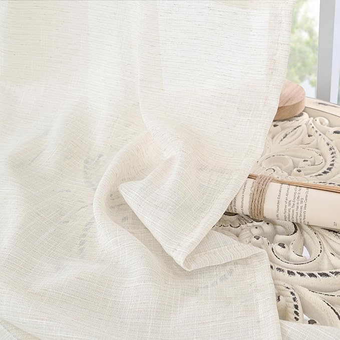 BGment Small Linen Curtains 36 Inch Length for Cafe Window, Half Drapes Lightweight Semi Sheer with Rod Pocket for Front Door Kitchen Window Over Sink, 2 Panels Set, 24 Inch Wide Each Panel