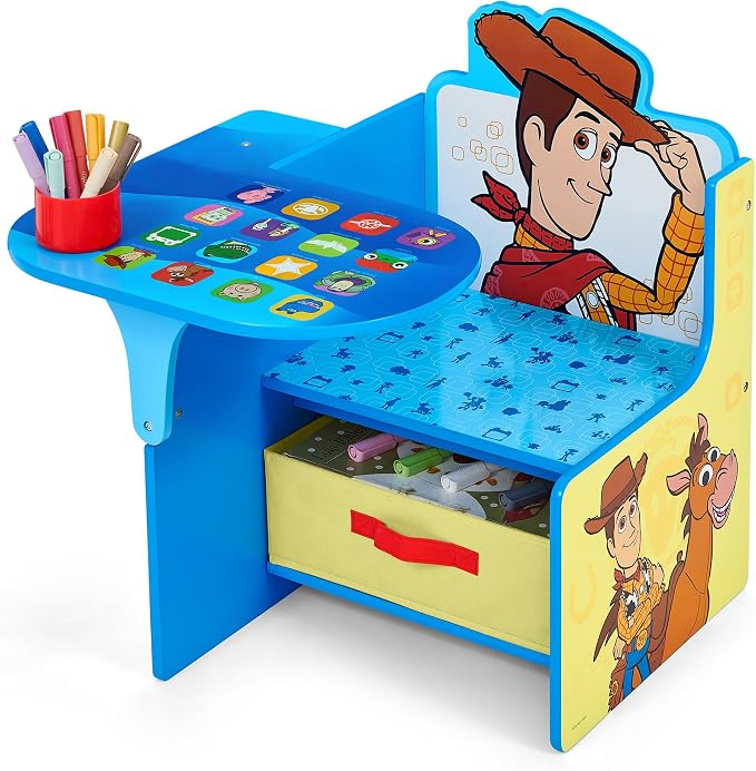 Delta Children Chair Desk with Storage Bin, Toy Story 5 | Kids Chair Desk Includes Fabric Storage Bin and Cup Holder, Low to the Ground for Easy Access, Ideal for Toddlers/Kids Age 3+