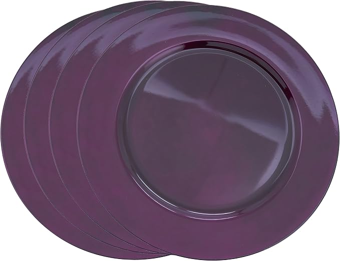SARO LIFESTYLE Decorative Charger Plates, 13” Round Plastic Charger Plates, Set of 4 – Elegant Table Décor for Events, Weddings & Home Dining, Eggplant