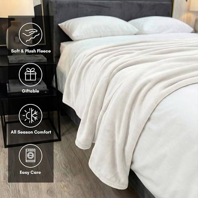 Americanflat 50x60 Fleece Throw Blanket - Soft and Breathable Throw Blanket for Couch, Bed, Chair - Fleece Blankets Perfect for Home, Bedroom, or Outdoor Use - White
