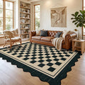 Garvee Scalloped Washable 5x7 Rug, Easy Jute Black Rugs for Living Room, Indoor Checkered Rug for Bedroom, Outdoor Farmhouse Non-Slip Dining Room Mat Modern Carpet Area Rug for Patio Home Office 5'x7'