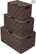 Sorbus Set of 3 Hand-Woven Storage Baskets with Lids – Decorative Wicker Organizers for Home, Closet, or Shelves (Choclate)