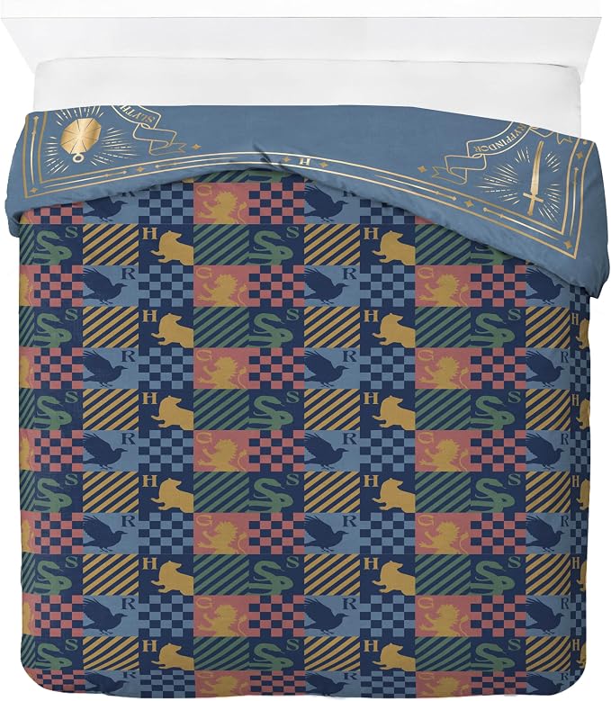 Jay Franco Duvet Cover Set – 3 Piece Comforter Cover and Sham Set, Super Soft Cozy Kids Bedding (Insert Not Included) Blue - Harry Potter, Queen