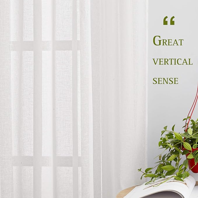 NICETOWN White Sheer Linen Curtains 84 inches Long, Grommet Privacy - Image 5
