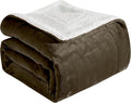 Elegant Comfort Ultra Soft Reversible Flannel Sherpa Blanket - Cozy Silky Fleece Throw for Couch, Bed - Plush Fuzzy Warm Winter Blanket for Gift, Twin XL, Brown