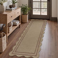 Scalloped Easy Jute 2x6 Kitchen Runner Rug, Washable Rugs for Entryway Non Slip Outdoor Indoor Hallway Rug, Farmhouse Brown Carpet for Entry Bedroom Laundry