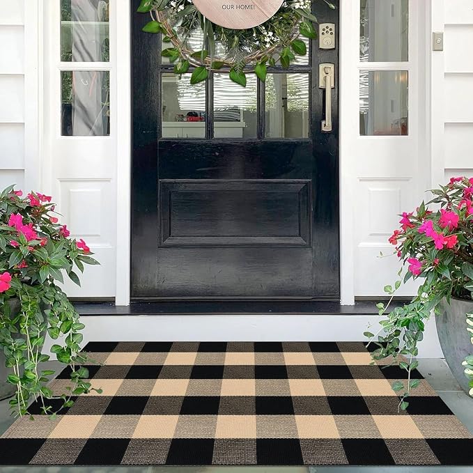Brown and Black Buffalo Plaid Rug 2'4'' x 3'7'', Washable Farmhouse Non-Slip Checkered Doormat, Indoor Outdoor Floor Mat for Living Room, Bedroom, Entryway, Kitchen, Laundry Room