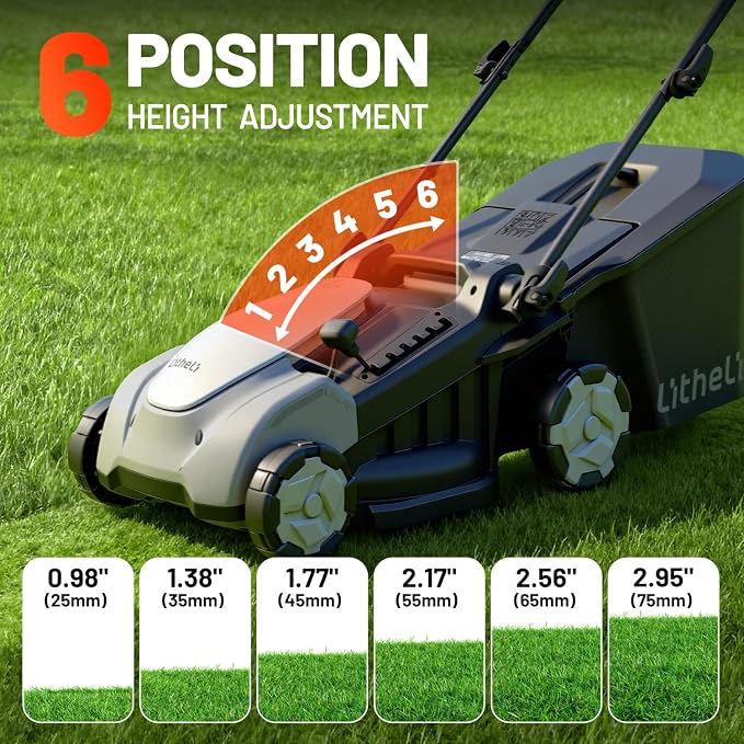 Litheli Electric Lawn Mower Cordless,Grass Cutter Machine for 3200 Sq. Ft, Brushless Motor, 16 in Cutting Width, 6 Level Cutting Height, 2 * 5.0 Ah Batteries and Charger, 2-in-1 Mulch/Bag
