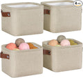 Small Fabric Storage Bins, Mini Storage Cubes, 7.8x6.7x5.9 inch | Decorative Storage Basket, Collapsible Storage Organizer, with Handles, For Desk Shelves Makeup, 4-Pack, Brown