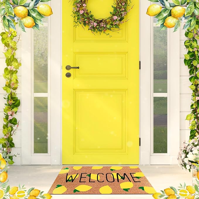 Ceenna Summer Lemon Coir Doormat Outdoor Summer Welcome Rug with Non Slip Backing Lemon Front Door Mat Front Porch Rugs for Farmhouse Home Entrance Anniversary, 16 x 28inches