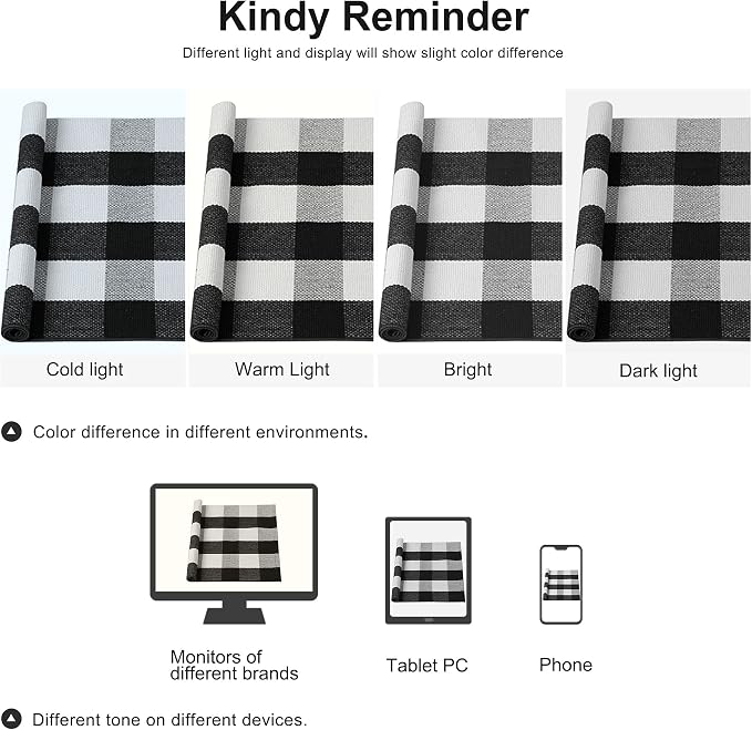 uxcell Buffalo Check Rug,Plaid Outdoor Rug,Layered Door Mat,Cotton Gingham Rugs,Floor Mat for Front Porch/Runner/Bedroom/Kitchen/Farmhouse 35"x24" Black & White