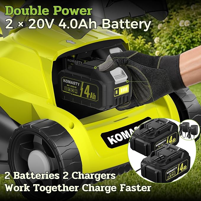 40V Electric Lawn Mower 16" Cordless Battery Powered Mower, 2 in 1 Mulching Lawnmower with 5-Position Height Adjustment 10.6 Gallon Bag, Small Push Lawn Trimmer, 2X4.0Ah Battery and 2 Chargers