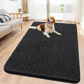 Smiry Dog Door Mat for Muddy Paws 59x32, Absorbent Dirt Trapper, Non-Slip Washable Chenille Entryway Rug for Inside Floor, Black, Classic Solid