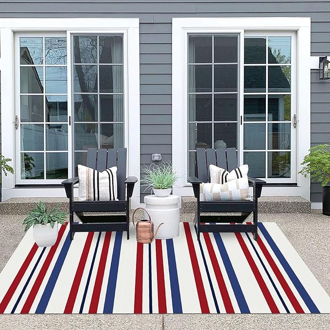 IOHOUZE 4'x6' Red White Blue Front Door Rug, USA 250th Anniversary Patriotic Doormat, Washable Front Porch Welcome Mat for Memorial Day, 4th of July, and Independence Day Entrance Outdoors Decor