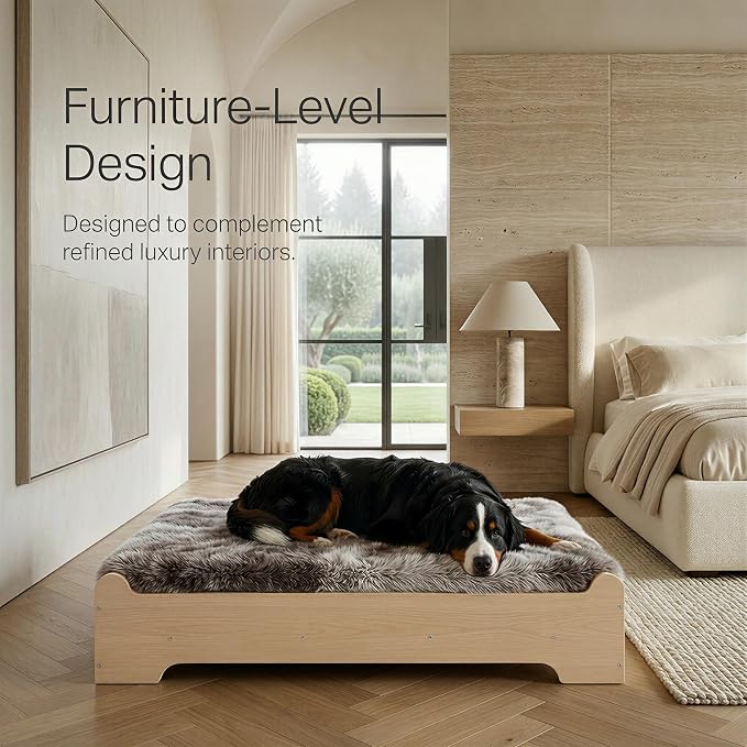 Elevated Wooden Dog Bed with Foam Mattress, Natural Wood, X-Large | Raised Dog Bed with Washable Cover and Supportive Foam Mattress, Crafted for X-Large Dogs and Modern Homes