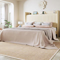 Allewie Full Size Platform Bed Frame with USB Charging Station and Storage Shelf/Upholstered Velvet Wingback Headboard/Wooden Slats Support/No Box Spring Needed/Easy Assembly, Cream