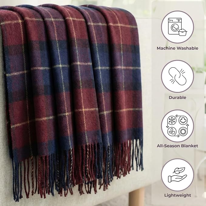 Lavish Home Throw Blanket – 50x60 Soft Cashmere-Like Acrylic, Machine-Washable and Lightweight Decorative Throw Blanket for Bed, Sofa, or Chair - (Blue & Red Plaid)